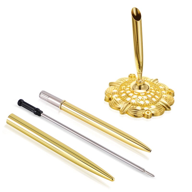 RUTICH Hollow Round Pen Holder Signing Pen Set for Wedding Bridal Engagement Valentine's Day Favors,Golden - Image 3